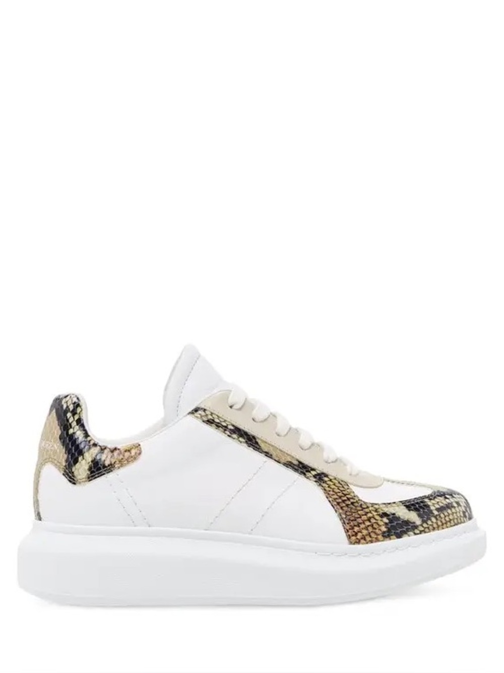 McQueen Women’s Retro Sneakers in White/Snake-Print Low Top, Size 37 E, NWT